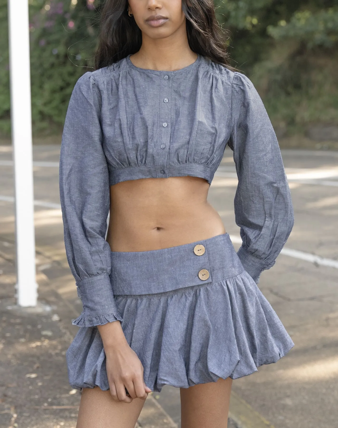 Linen Gather Blouse - Denim Blue sold by My Mum Made It product image thumbnail 4