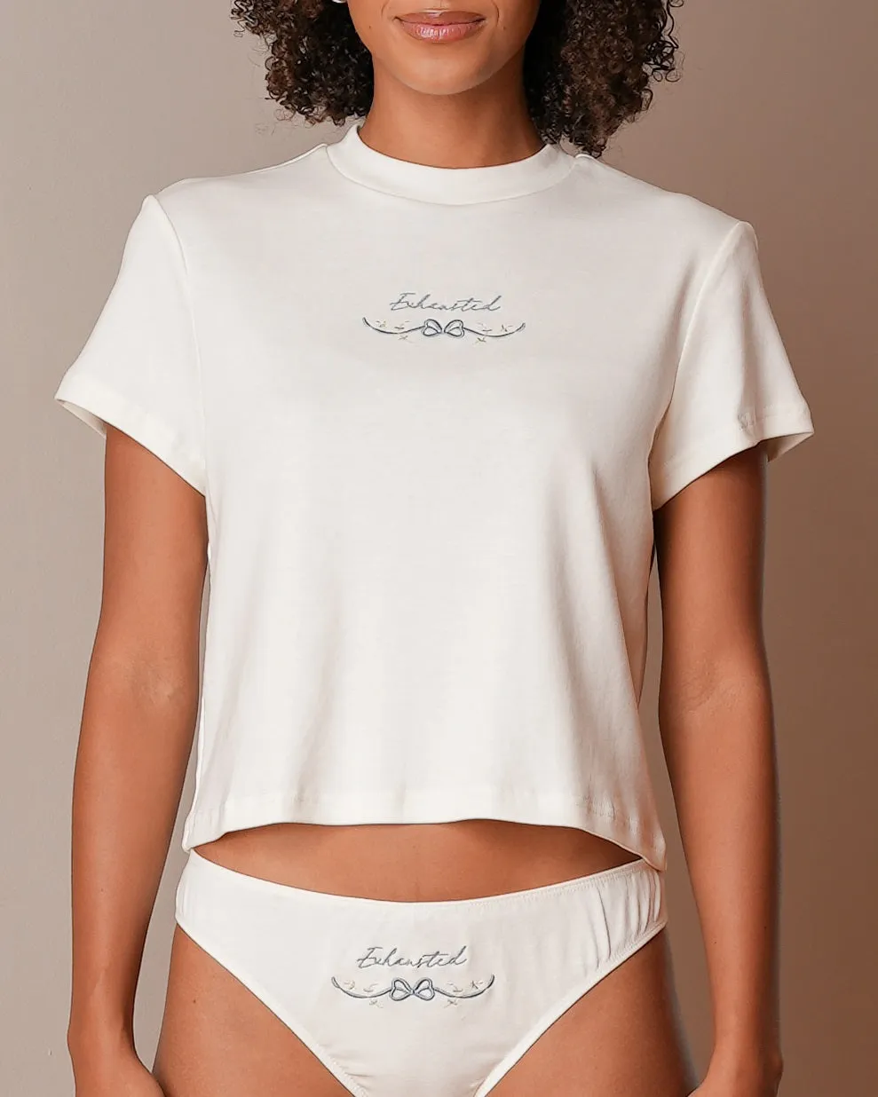 Exhausted Embroidery Fitted T-Shirt sold by My Mum Made It product image thumbnail 3