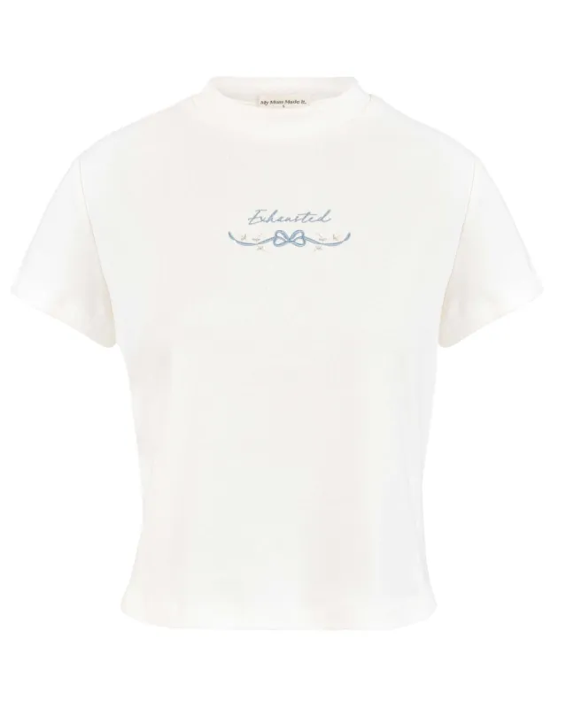 Exhausted Embroidery Fitted T-Shirt sold by My Mum Made It