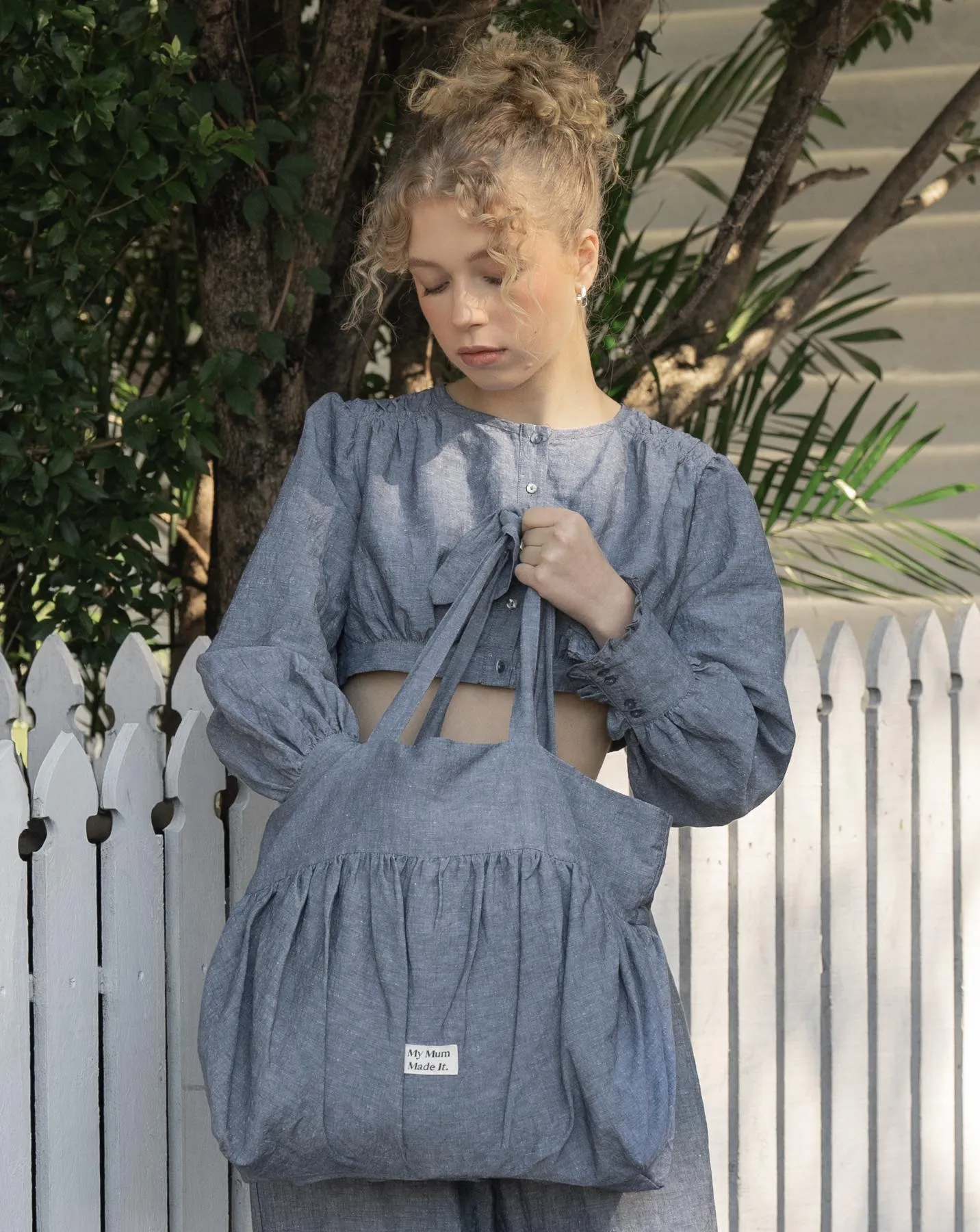 Bubble Gather Tote Bag - Denim Blue sold by My Mum Made It product image thumbnail 4