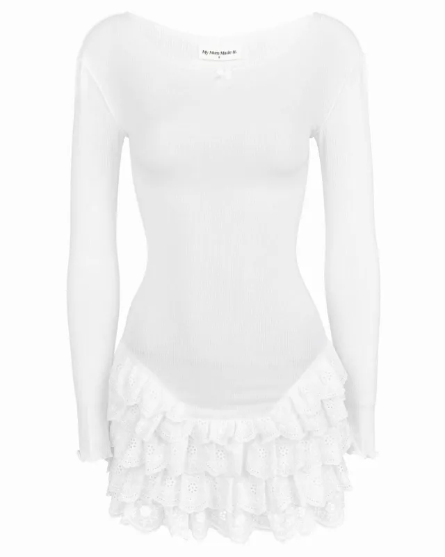 Frill Long Sleeve Dress - White Lace sold by My Mum Made It