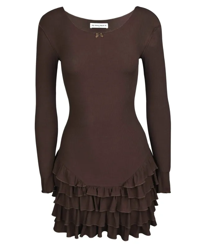 Frill Long Sleeve Dress - Dirt sold by My Mum Made It