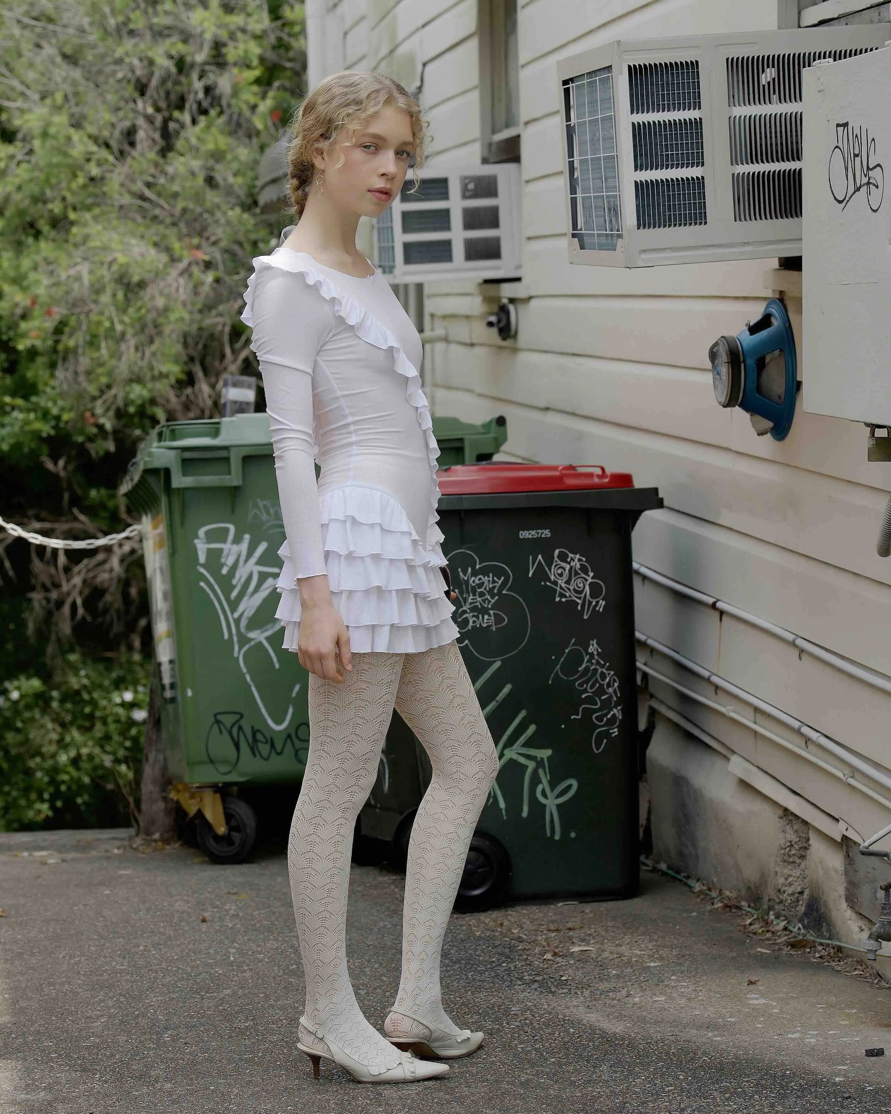 Frill Sash Dress - White sold by My Mum Made It product image thumbnail 5