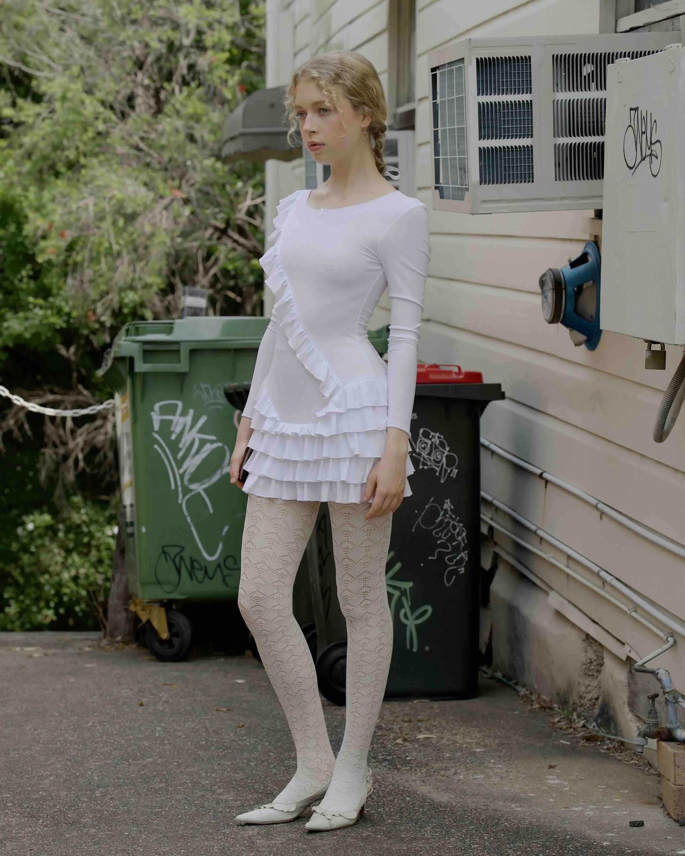 Frill Sash Dress - White sold by My Mum Made It product image thumbnail 4