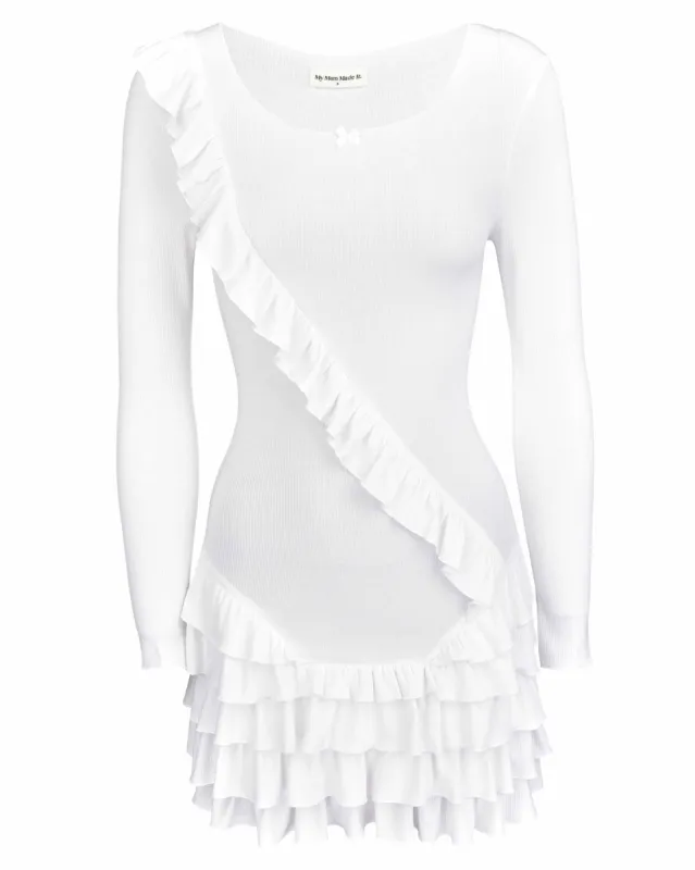 Frill Sash Dress - White sold by My Mum Made It