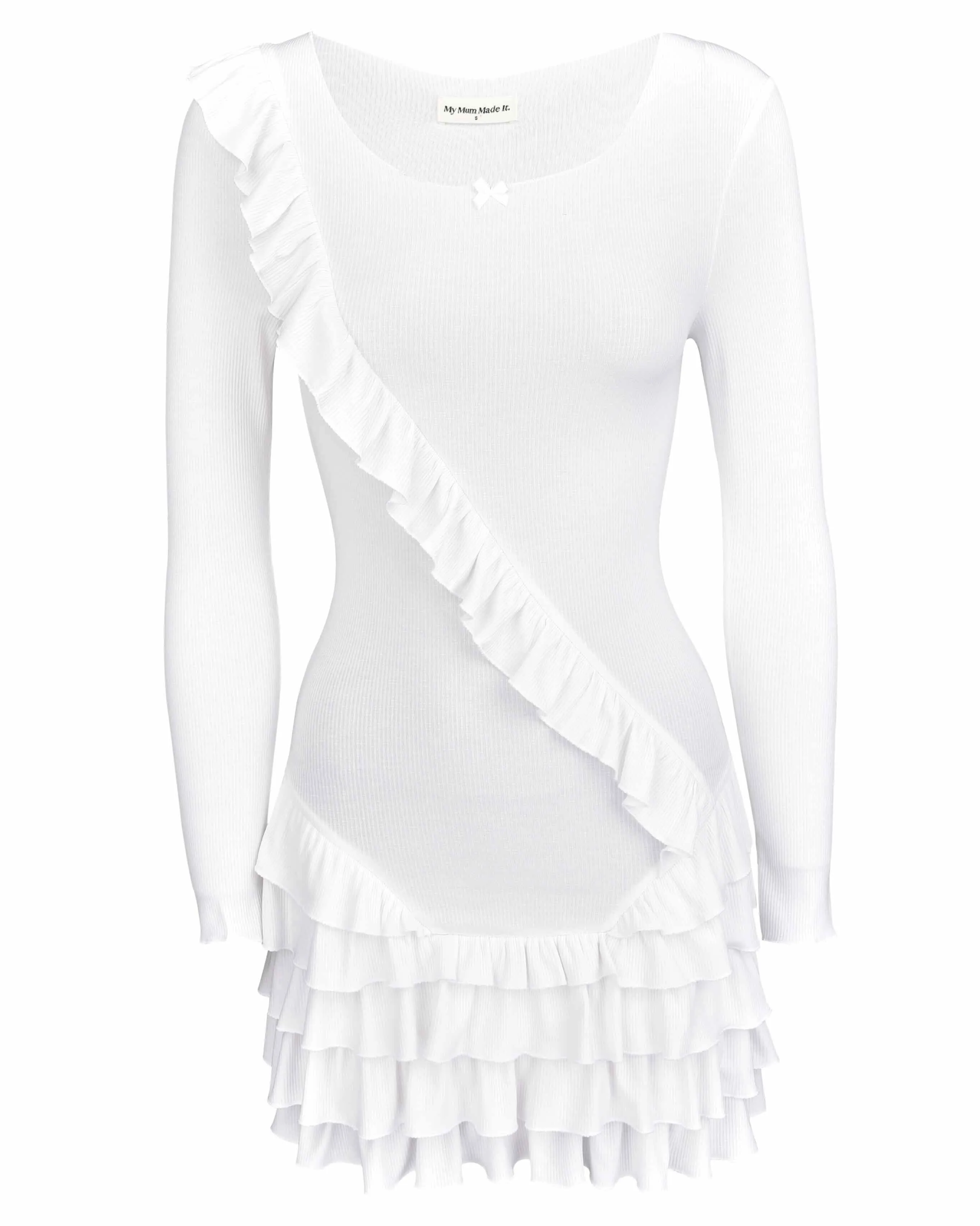Frill Sash Dress - White sold by My Mum Made It