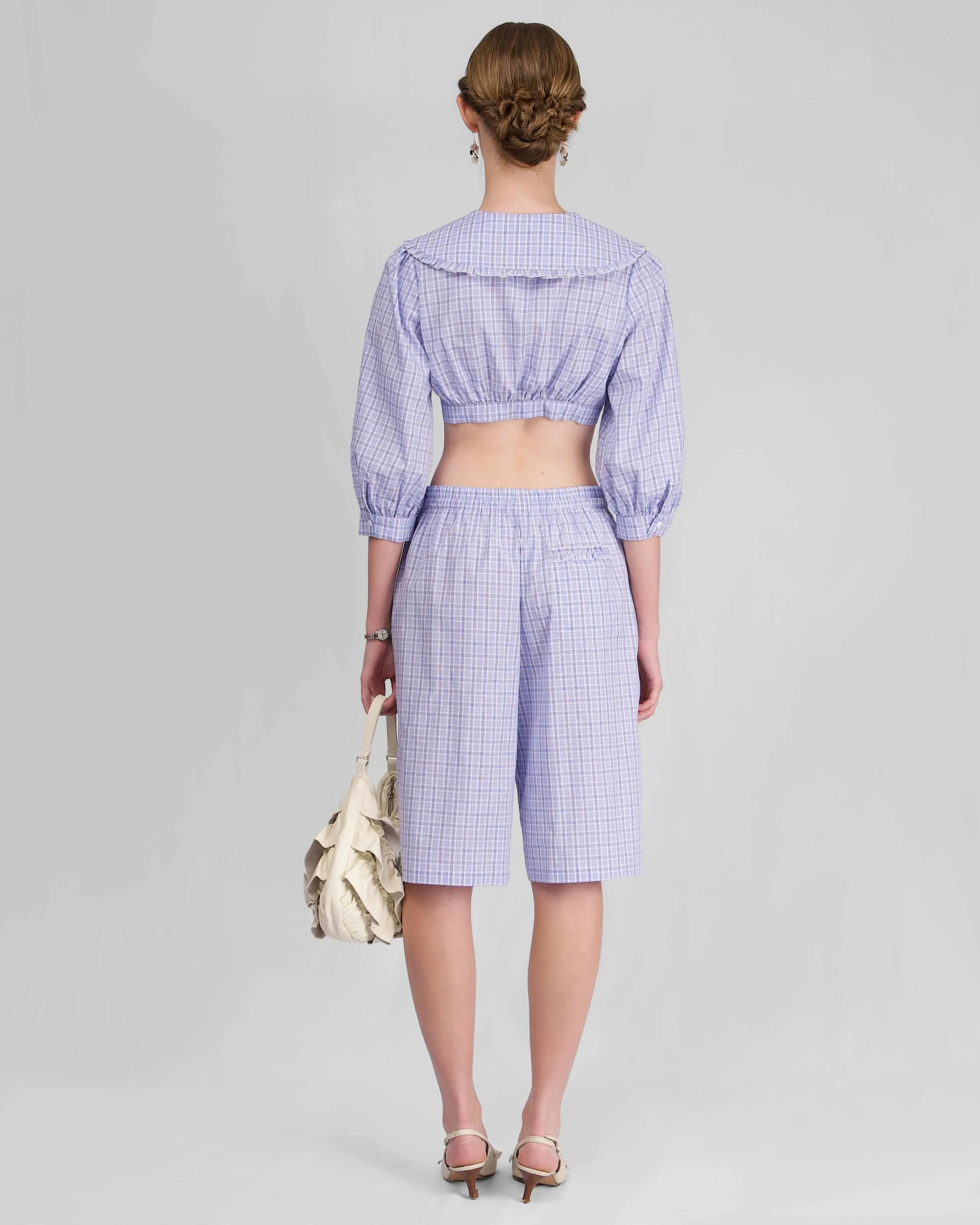 Collar Crop Blouse - Sky Blue Check sold by My Mum Made It product image thumbnail 5