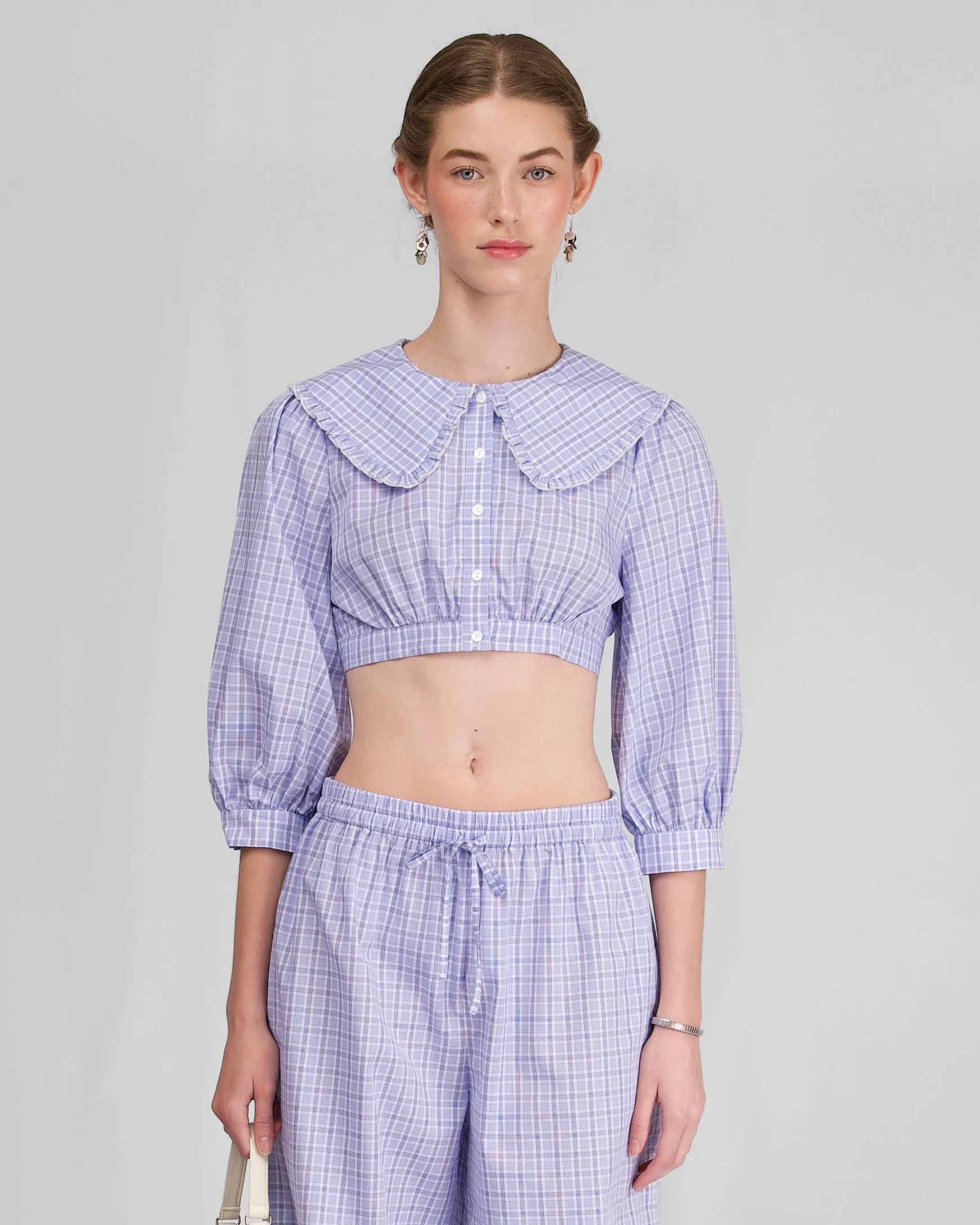 Collar Crop Blouse - Sky Blue Check sold by My Mum Made It product image thumbnail 2