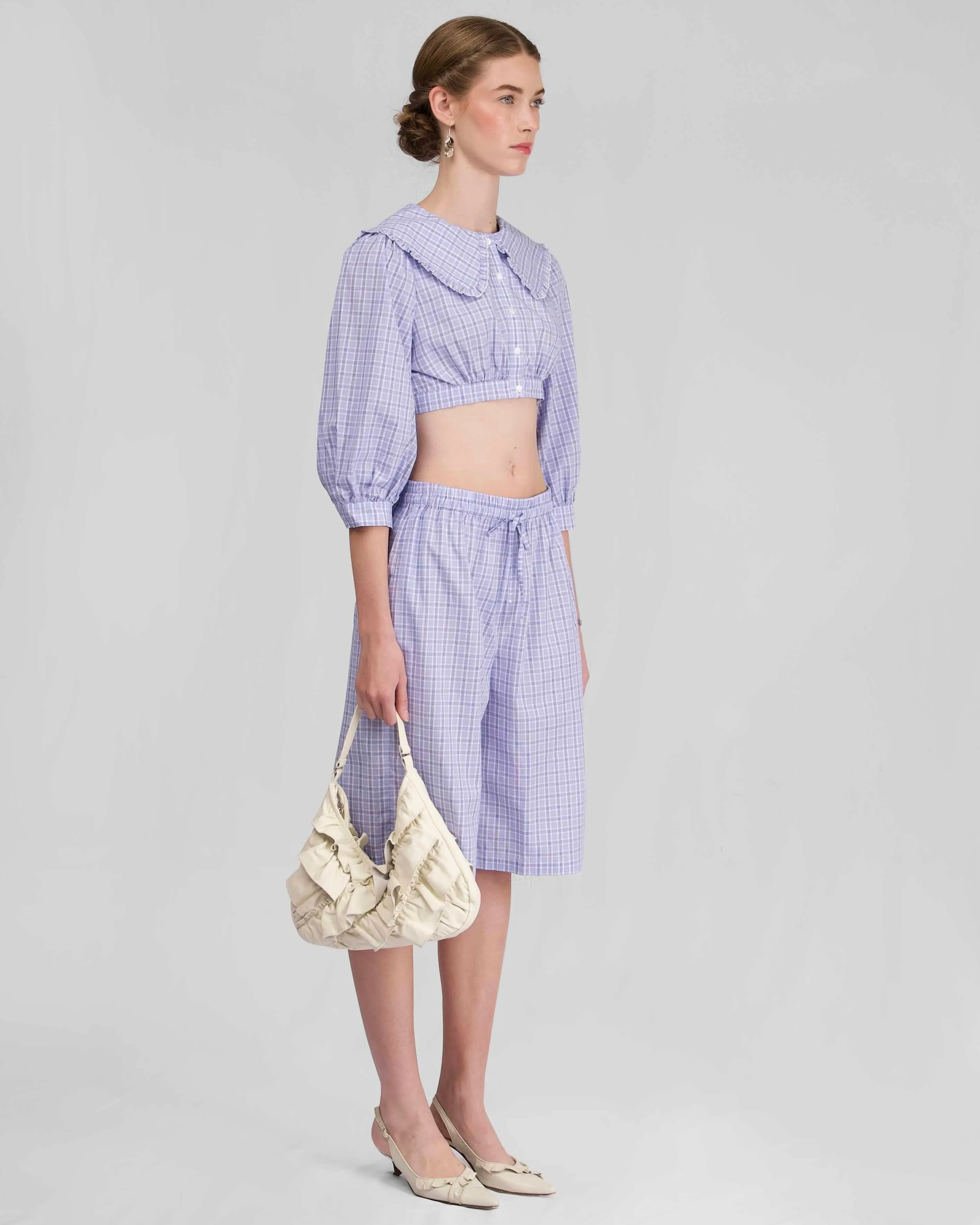 Collar Crop Blouse - Sky Blue Check sold by My Mum Made It product image thumbnail 4