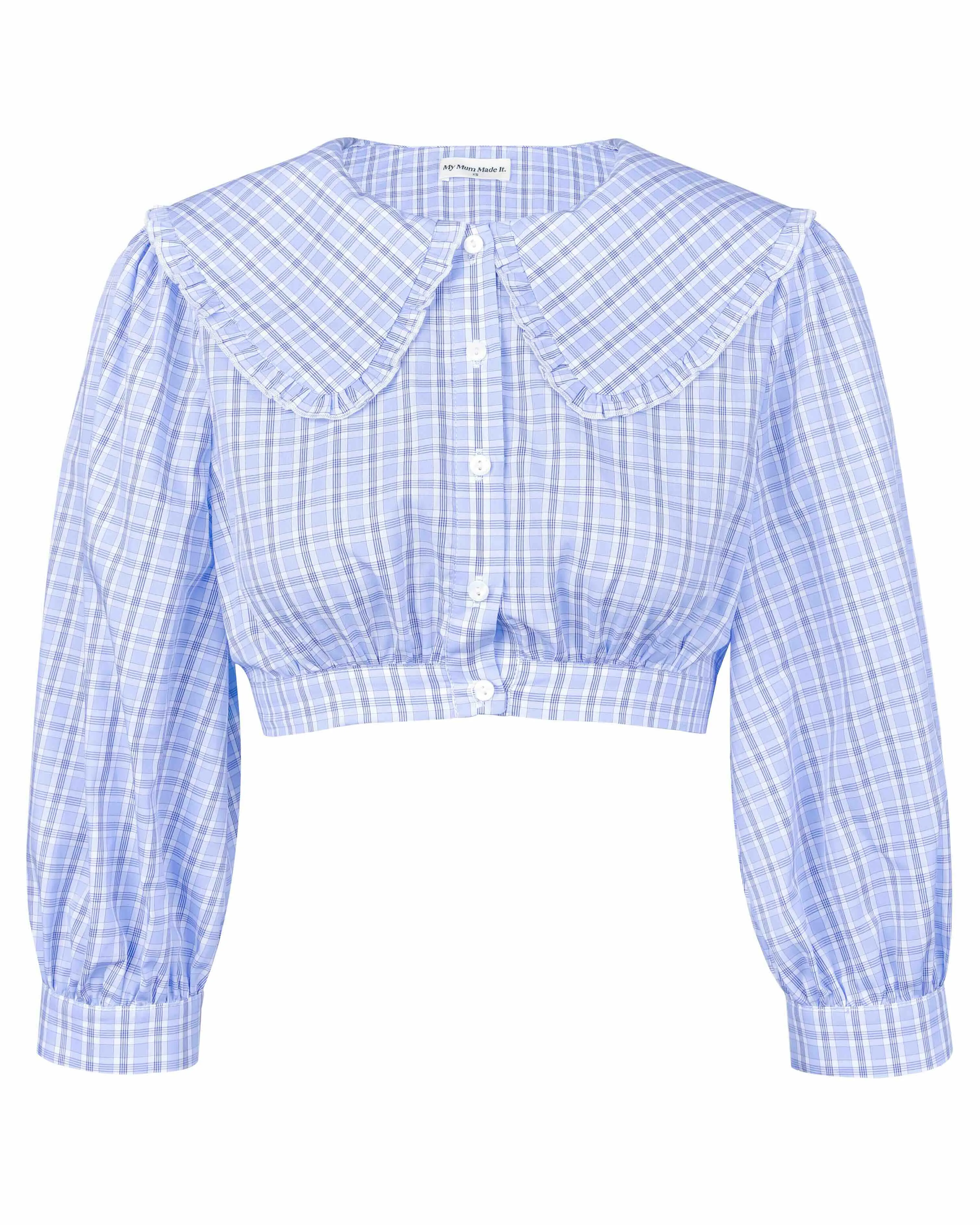 Collar Crop Blouse - Sky Blue Check sold by My Mum Made It