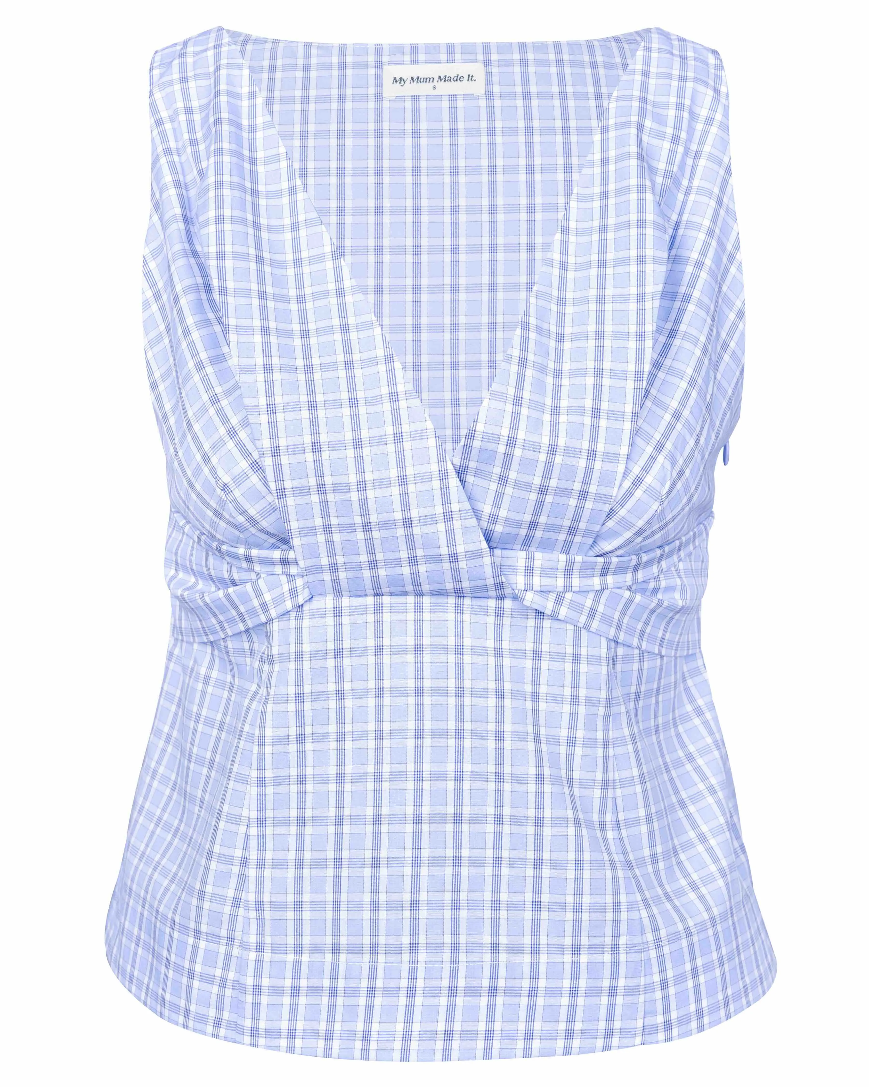 Knot Tank Top - Sky Blue Check sold by My Mum Made It