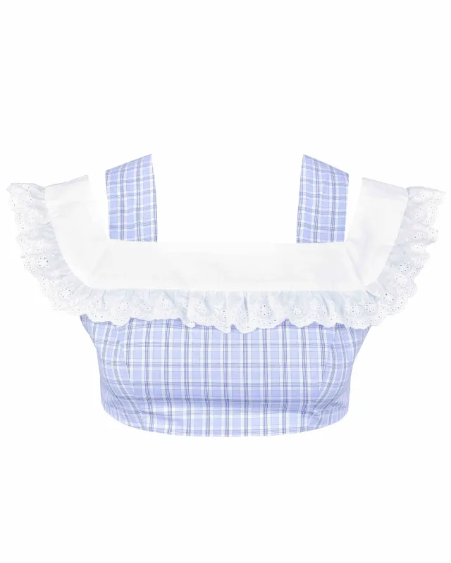 Lace Cut Crop - Sky Blue Check sold by My Mum Made It