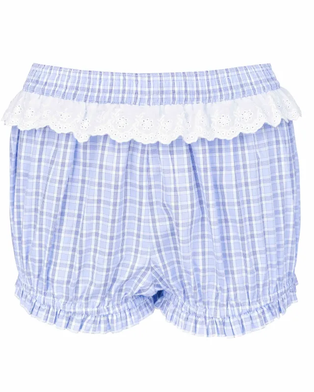 Lace Waist Bloomer Shorts - Sky Blue Check sold by My Mum Made It