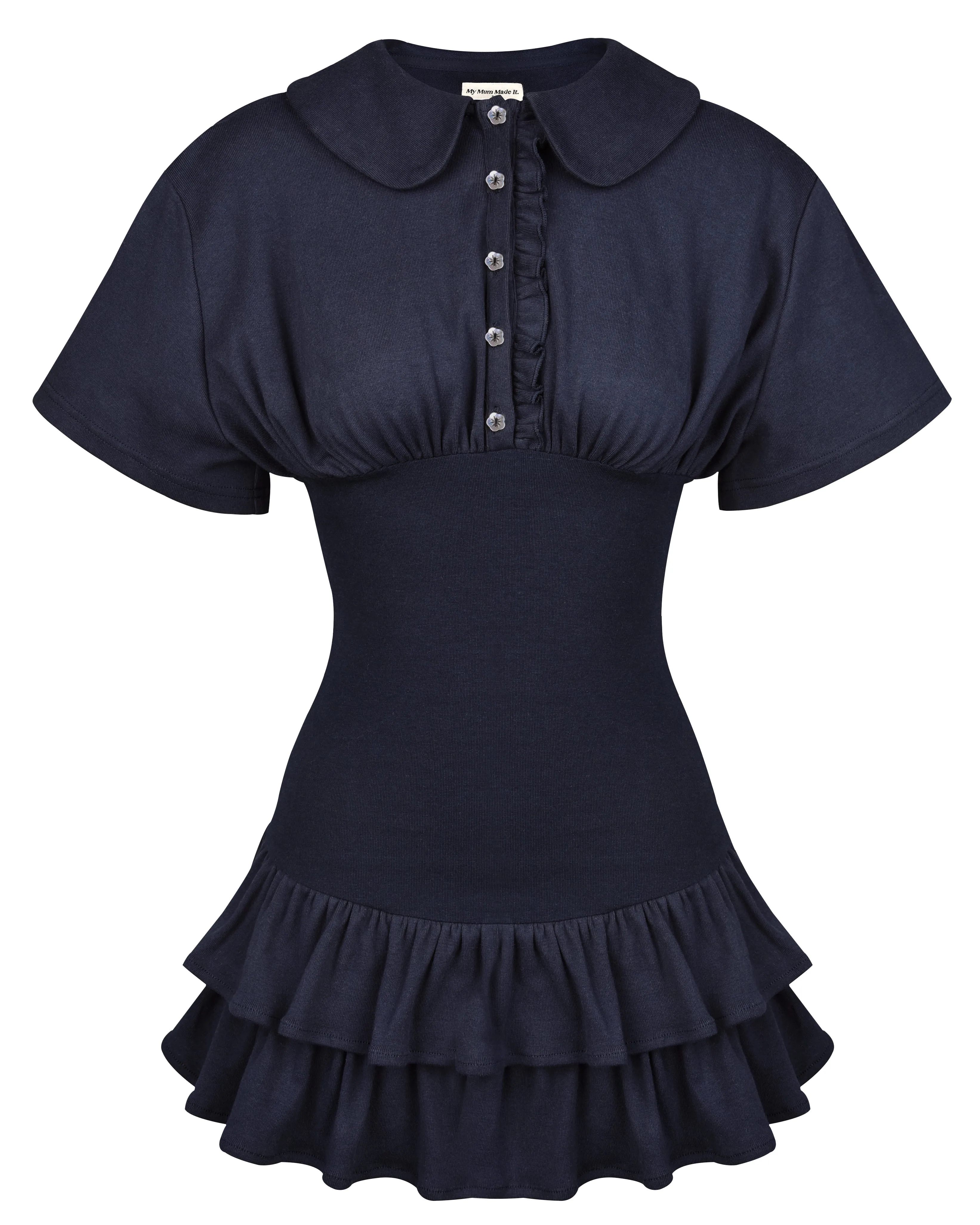 Collar Fitted Frill Dress - Navy sold by My Mum Made It