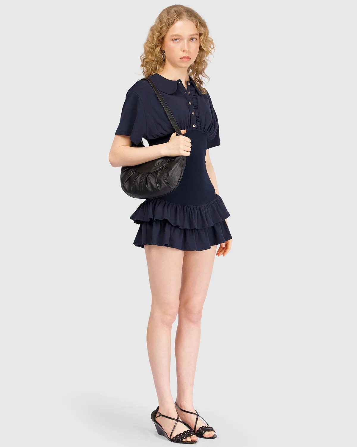 Collar Fitted Frill Dress - Navy sold by My Mum Made It product image thumbnail 4
