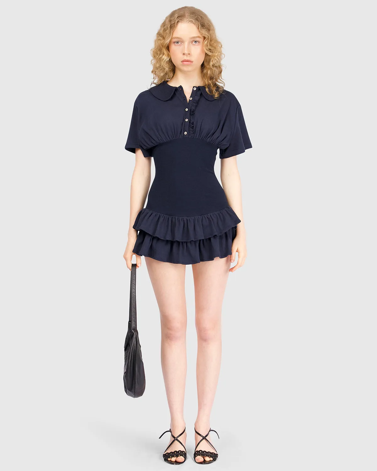 Collar Fitted Frill Dress - Navy sold by My Mum Made It product image thumbnail 3