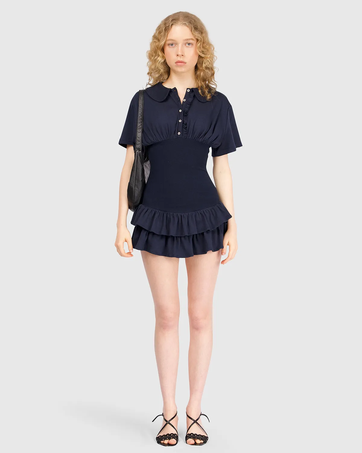 Collar Fitted Frill Dress - Navy sold by My Mum Made It product image thumbnail 2