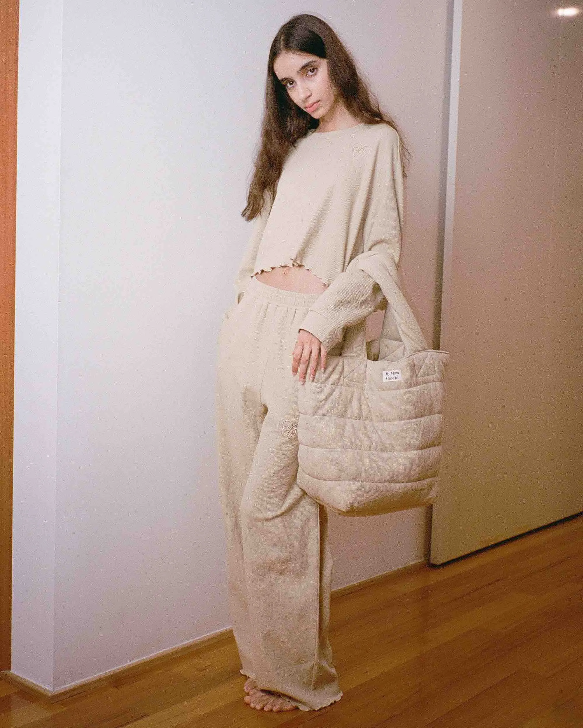 Waffle Logo Cropped Long Sleeve Top - Sand sold by My Mum Made It product image thumbnail 4