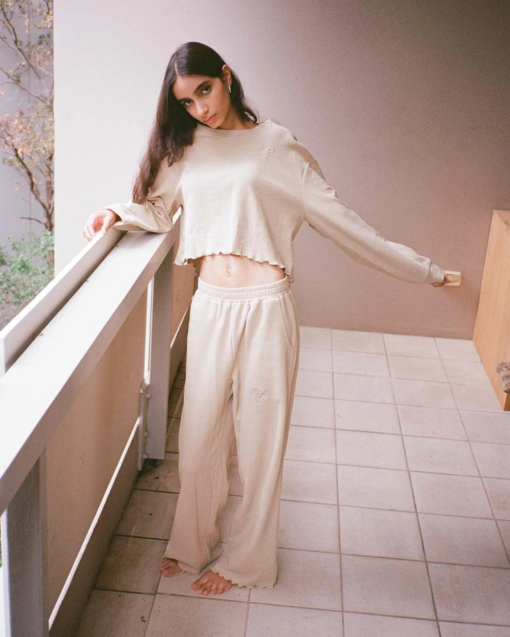 Waffle Logo Cropped Long Sleeve Top - Sand sold by My Mum Made It product image thumbnail 2