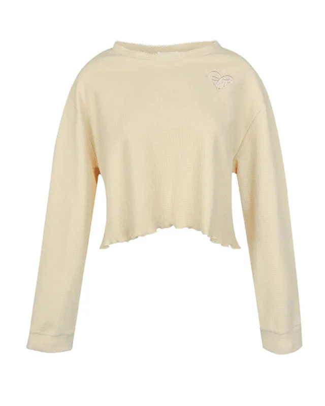 Waffle Logo Cropped Long Sleeve Top - Sand sold by My Mum Made It