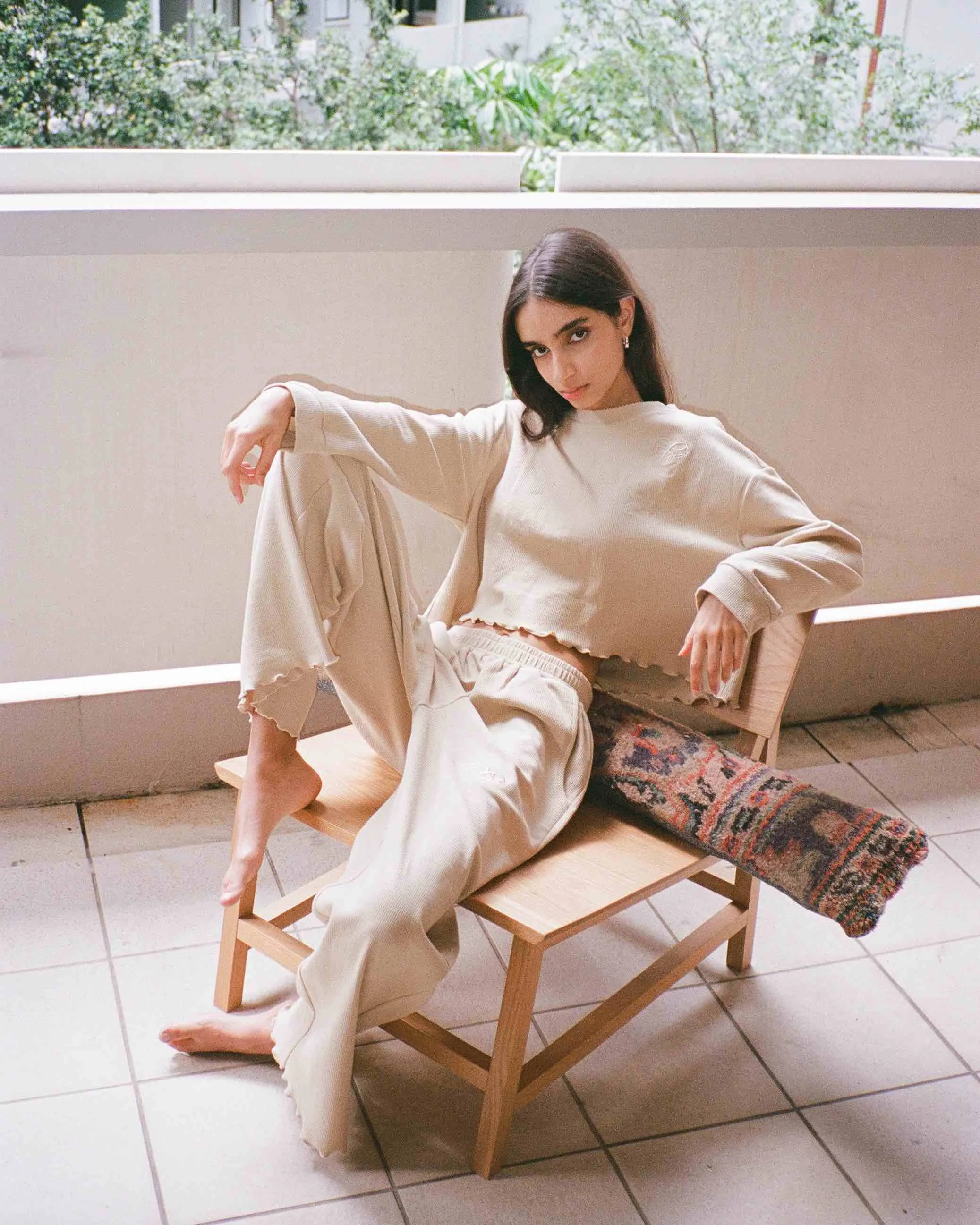 Waffle Logo Cropped Long Sleeve Top - Sand sold by My Mum Made It product image thumbnail 3