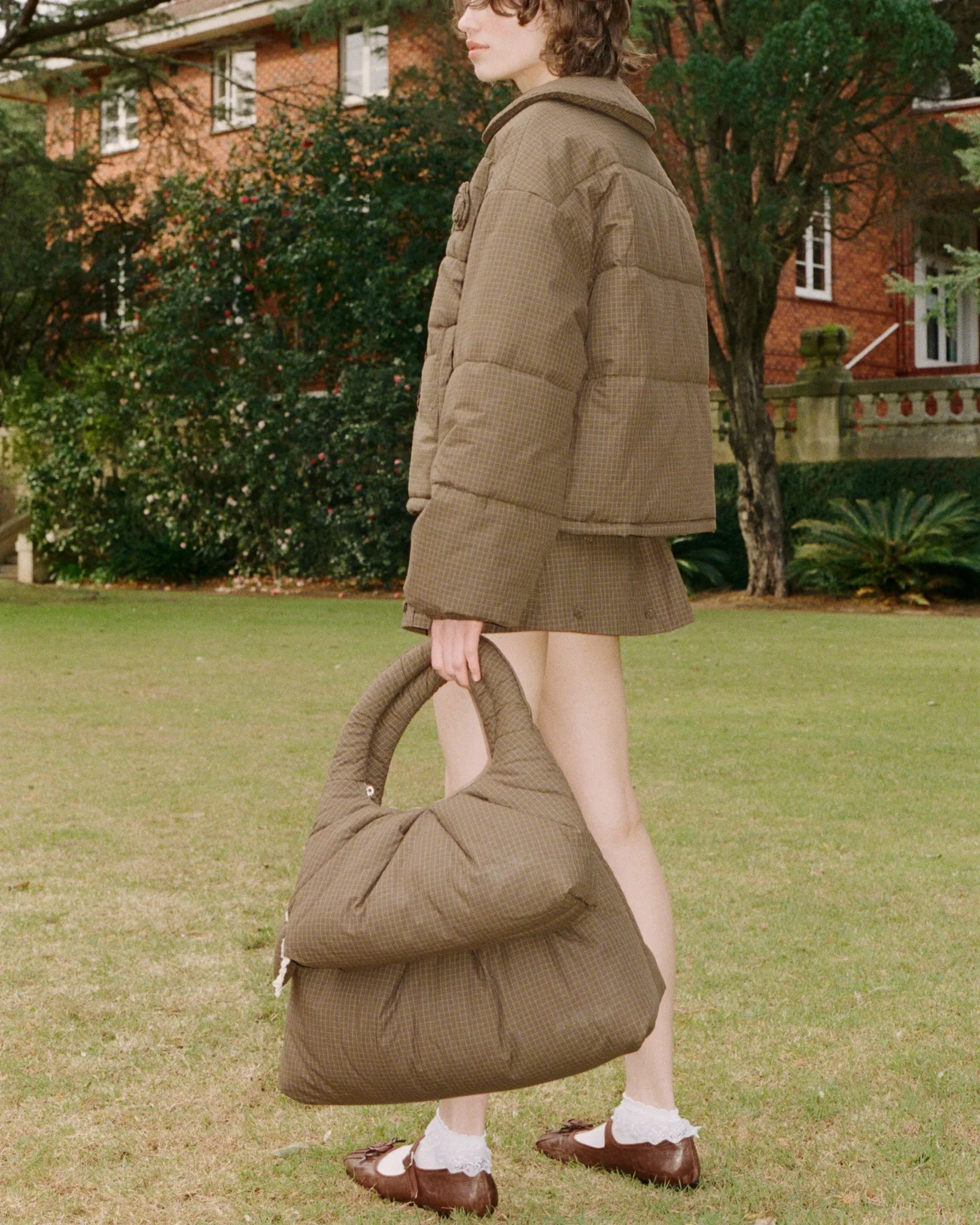 Large Pleat Puffer Tote - Ivy Check sold by My Mum Made It product image thumbnail 3