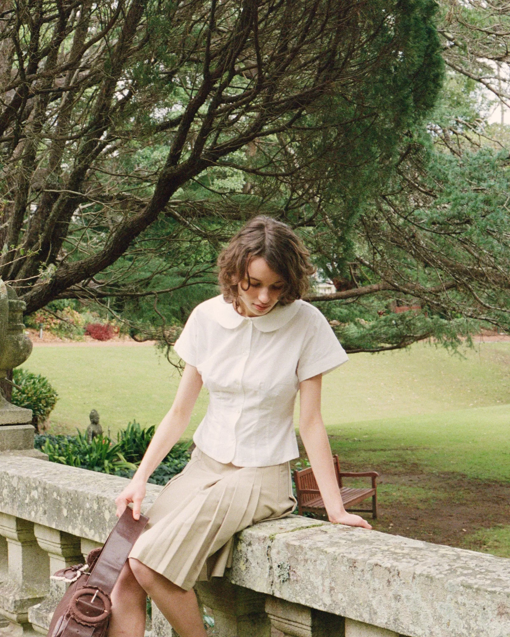 Curved Collar Cap Sleeve Shirt - White sold by My Mum Made It product image thumbnail 3