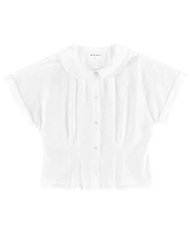 Curved Collar Cap Sleeve Shirt - White sold by My Mum Made It