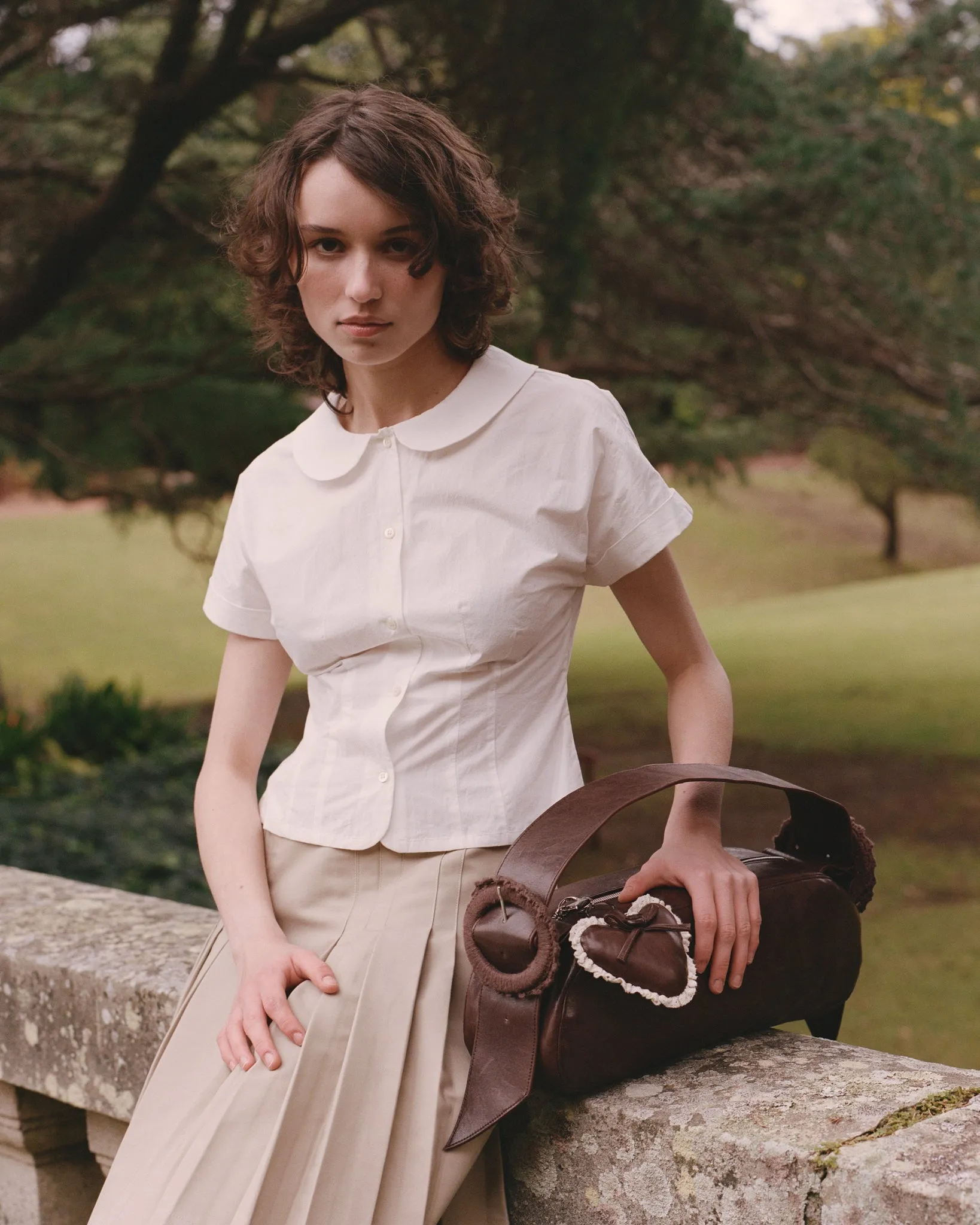 Curved Collar Cap Sleeve Shirt - White sold by My Mum Made It product image thumbnail 2