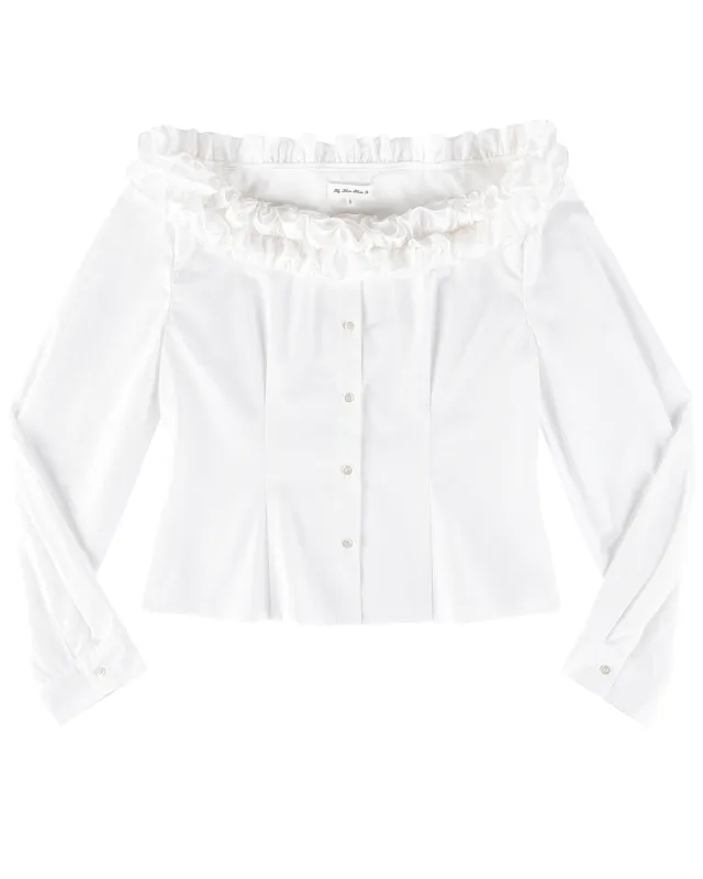 Ruffle Neck Corset Blouse - White sold by My Mum Made It