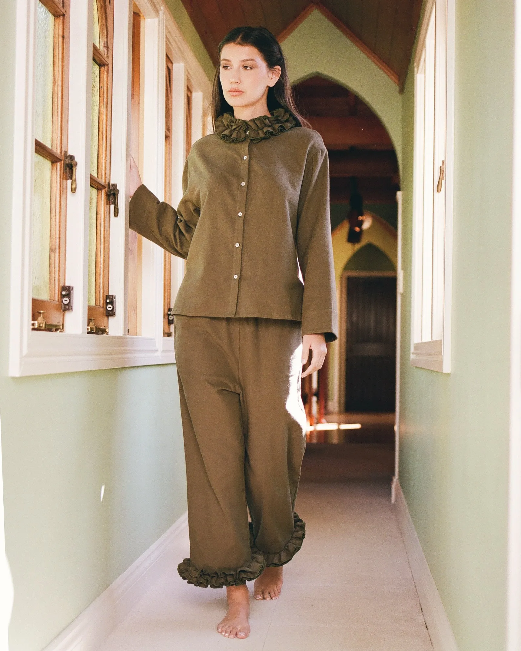 Flannel Ruffle Pant - Eucalyptus sold by My Mum Made It product image thumbnail 3