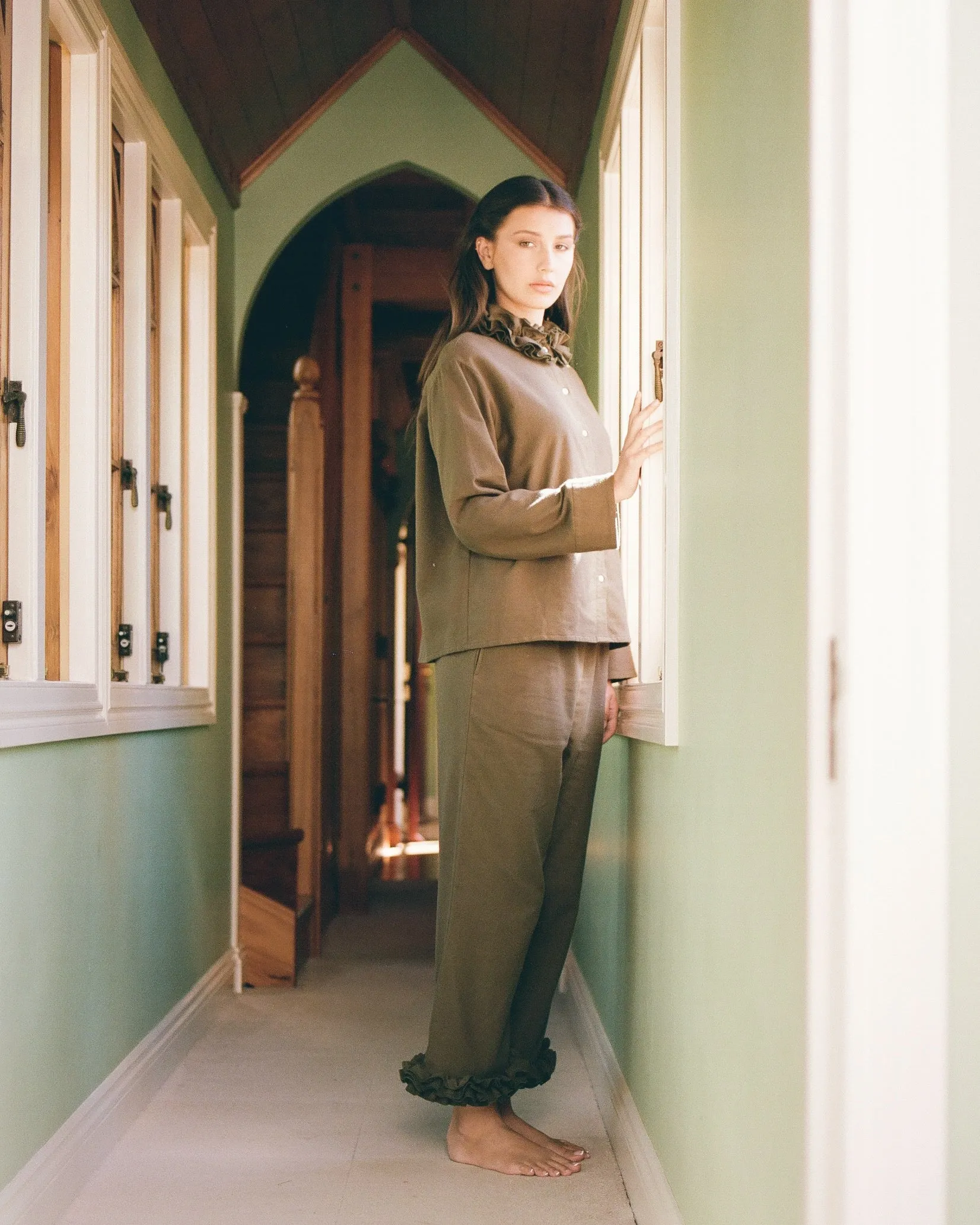 Flannel Ruffle Pant - Eucalyptus sold by My Mum Made It product image thumbnail 4