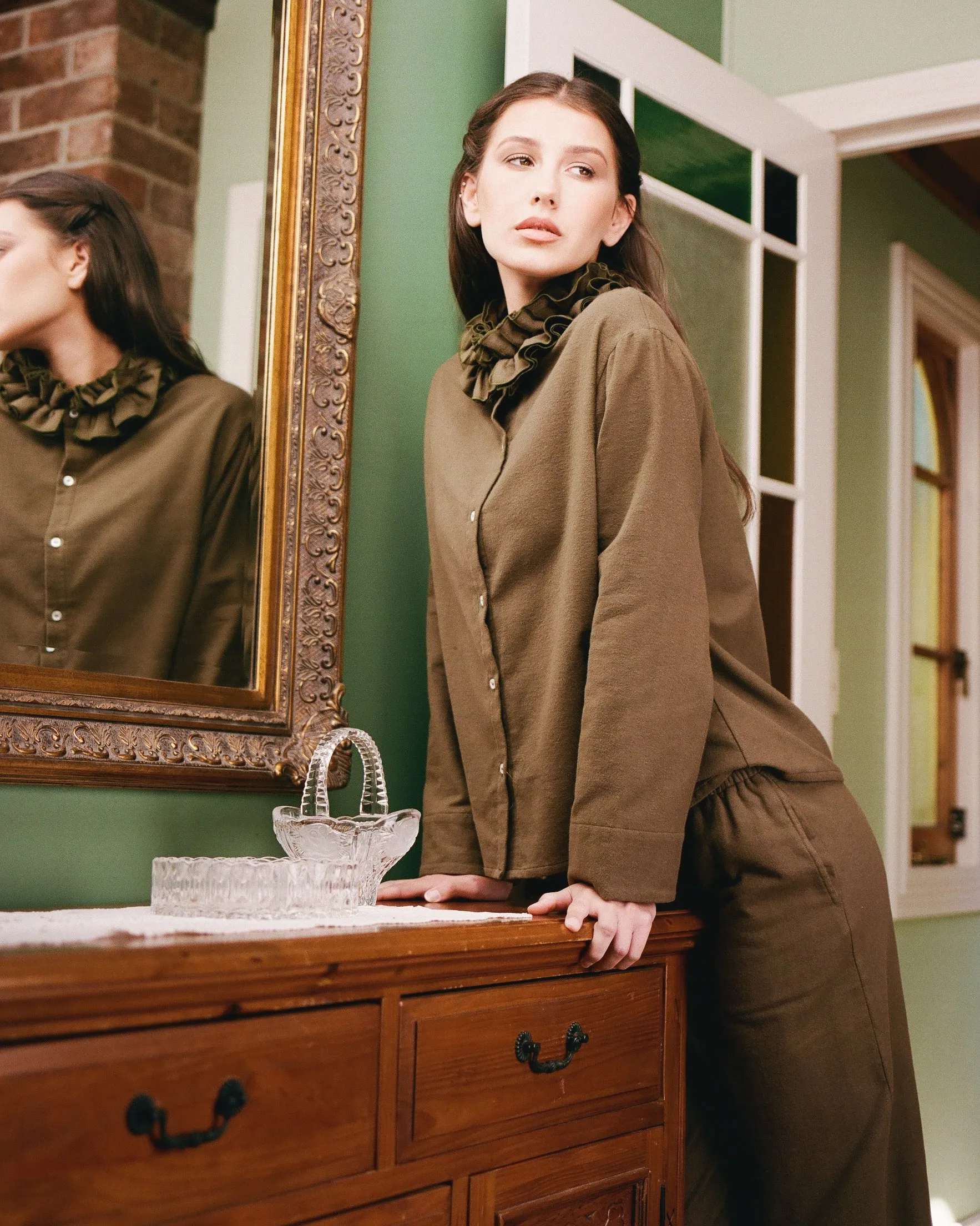 Flannel Ruffle Blouse - Eucalyptus sold by My Mum Made It product image thumbnail 3