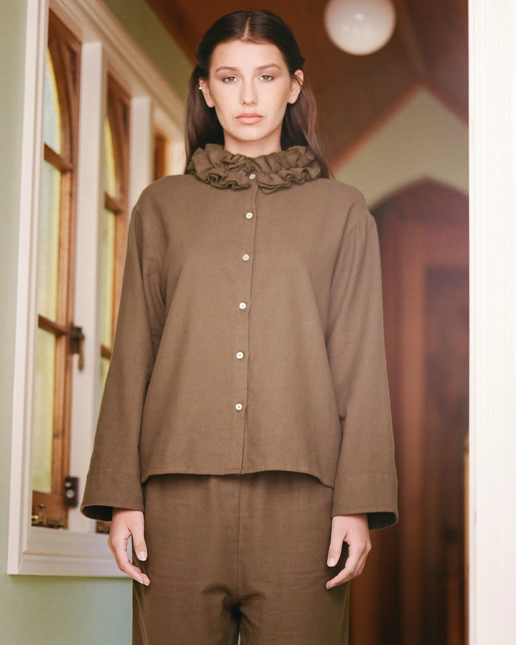 Flannel Ruffle Blouse - Eucalyptus sold by My Mum Made It product image thumbnail 2