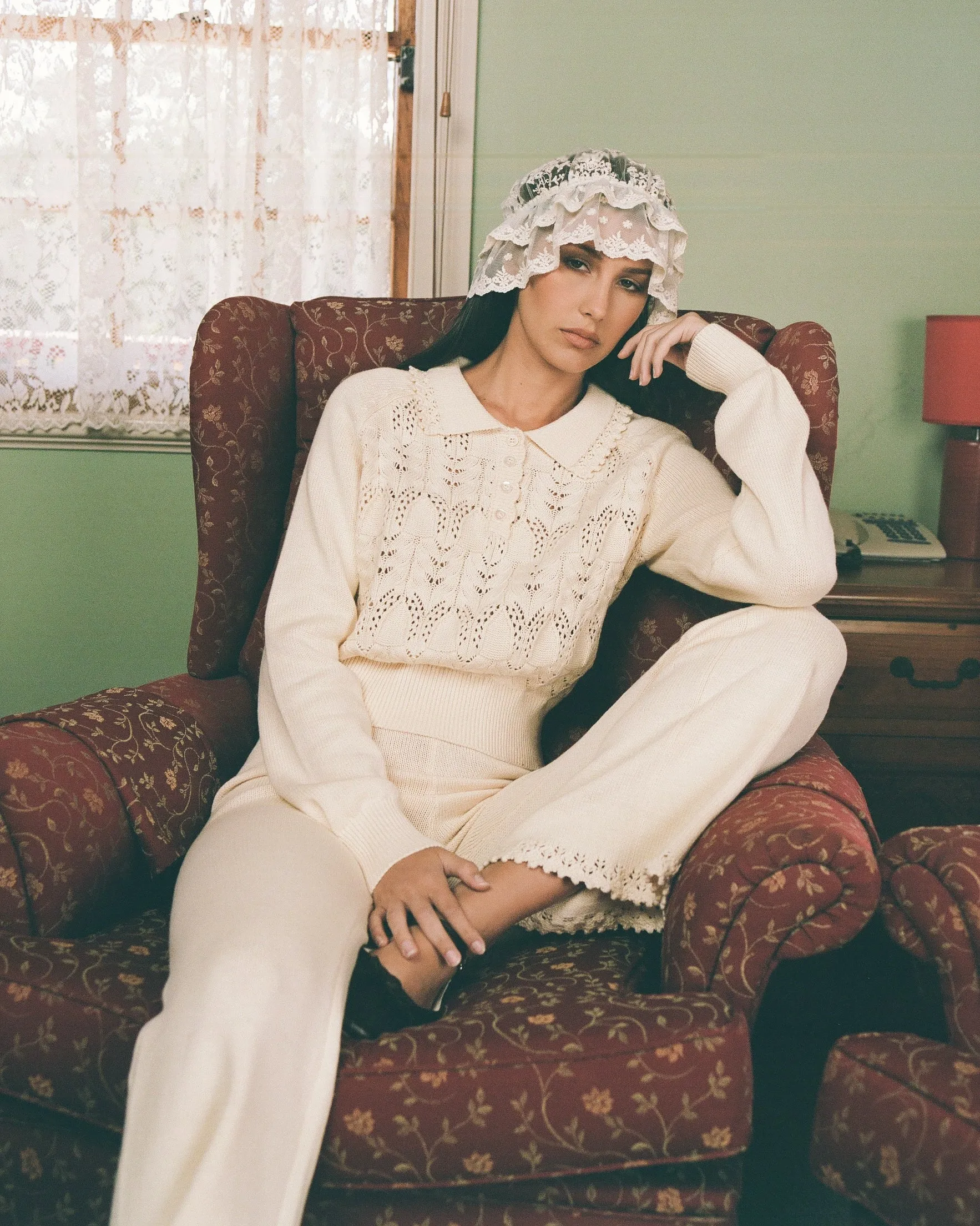 Buttoned Lace Knit Pullover - Porcelain sold by My Mum Made It product image thumbnail 2