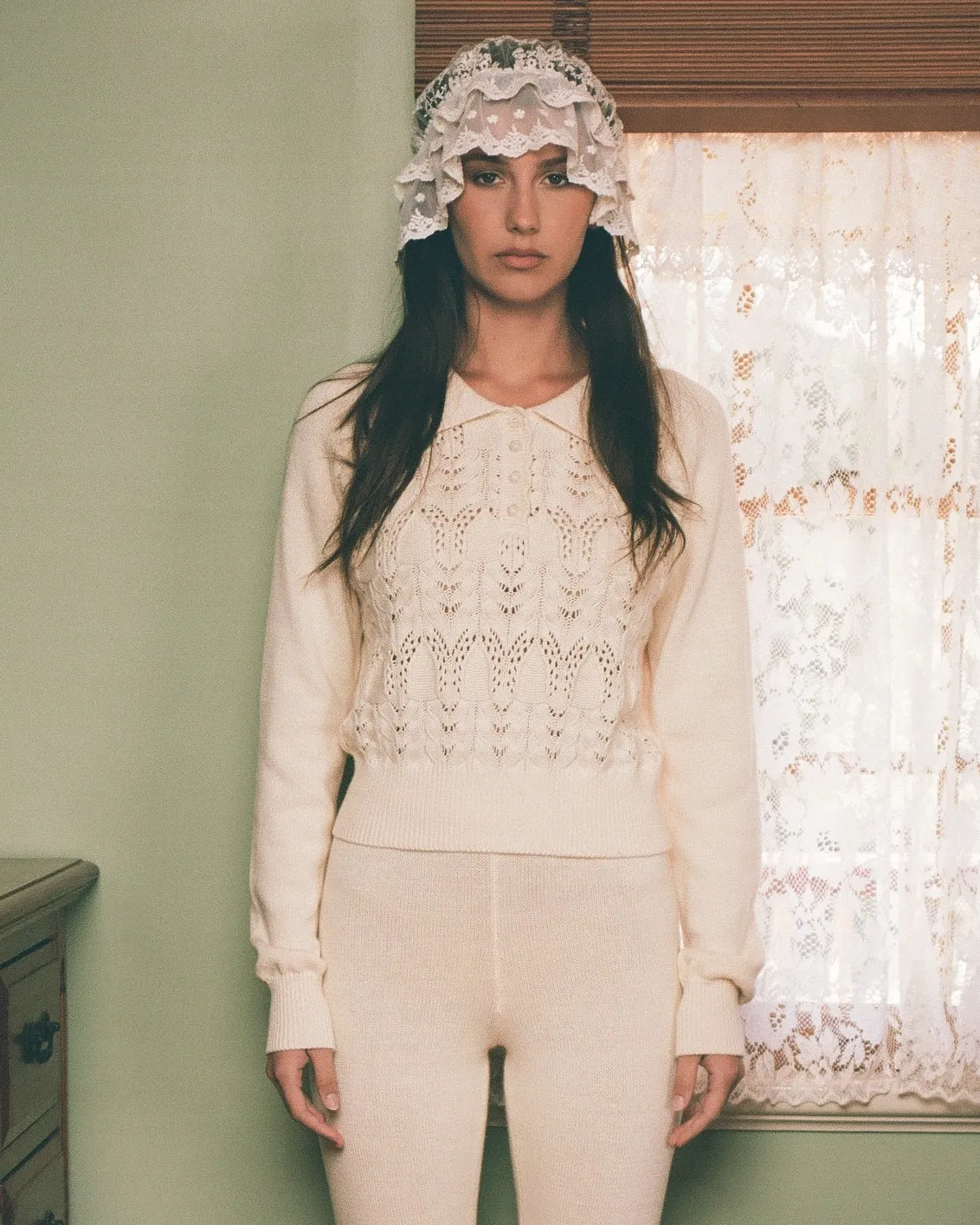 Buttoned Lace Knit Pullover - Porcelain sold by My Mum Made It product image thumbnail 3