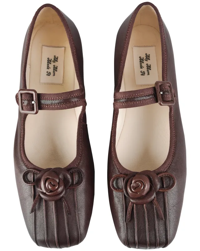 Rosette Leather Mary Janes - Saddle sold by My Mum Made It