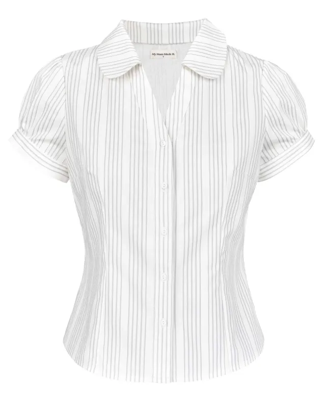 Button Fitted Blouse - Chalk Stripe sold by My Mum Made It