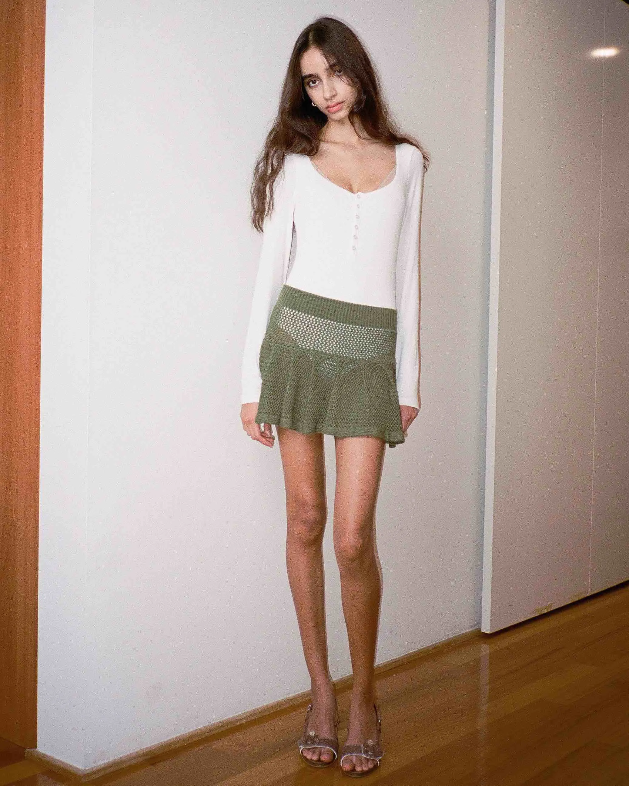 Crochet Pleat Mini Skirt - Moss sold by My Mum Made It product image thumbnail 3