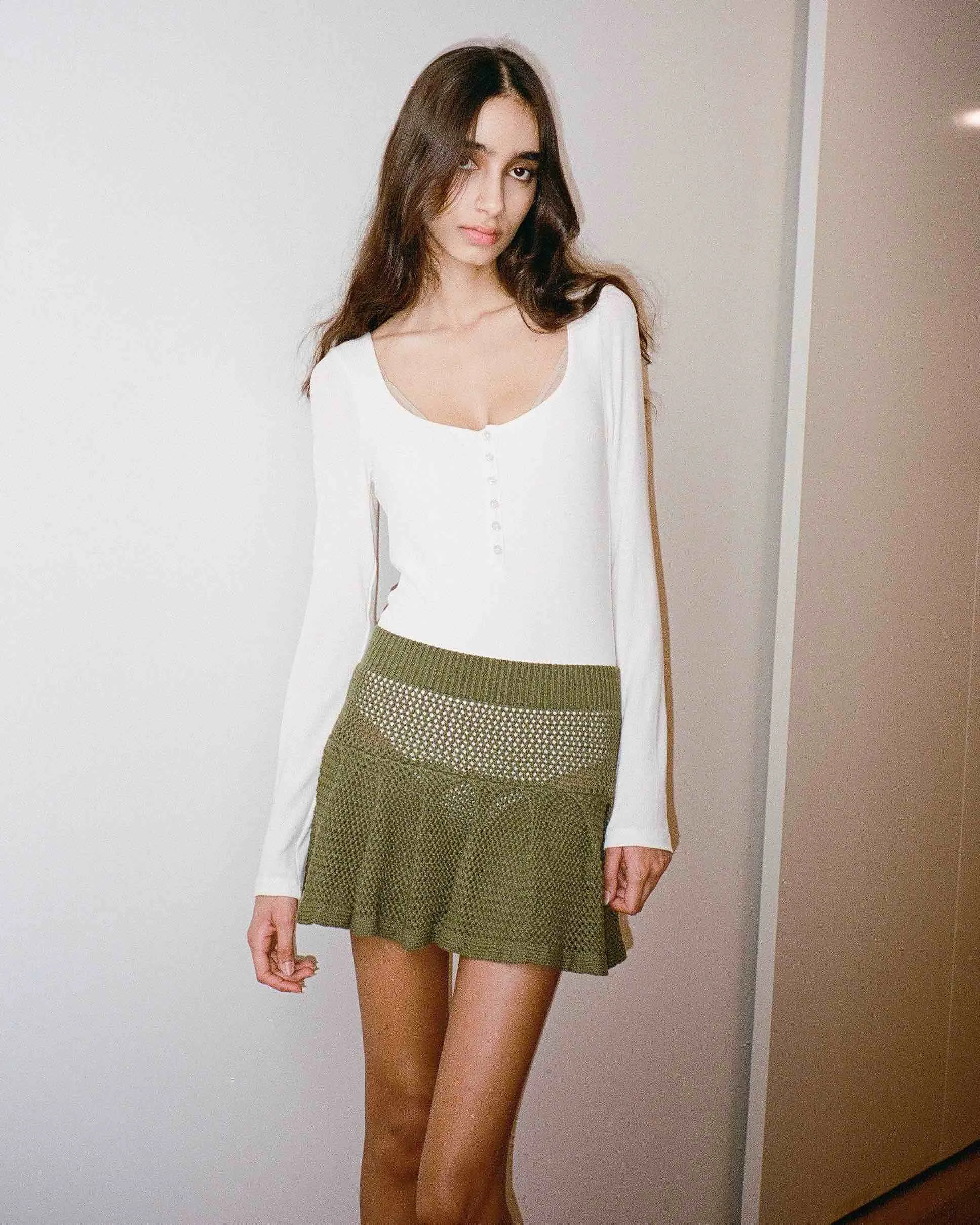 Crochet Pleat Mini Skirt - Moss sold by My Mum Made It product image thumbnail 2