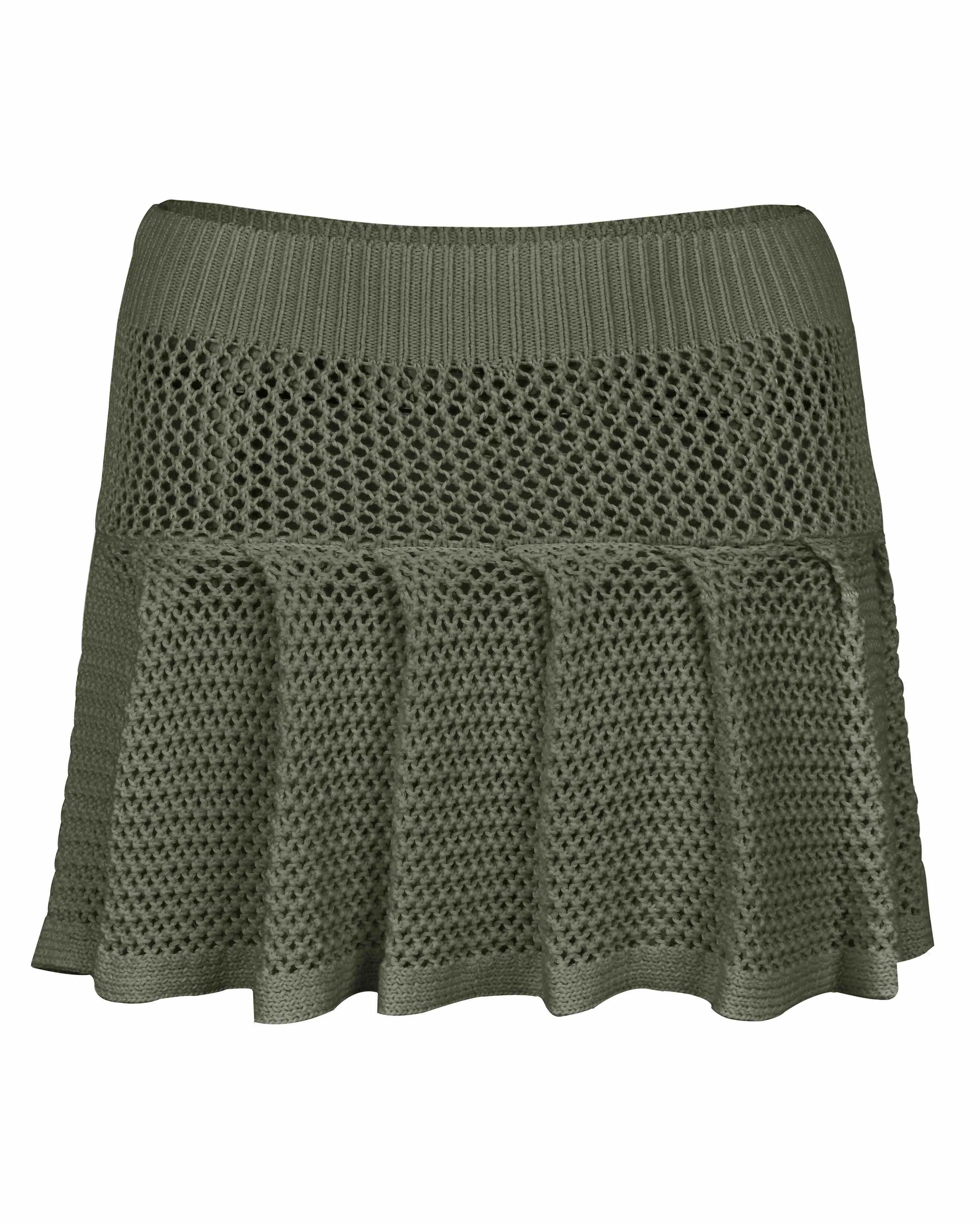 Crochet Pleat Mini Skirt - Moss sold by My Mum Made It