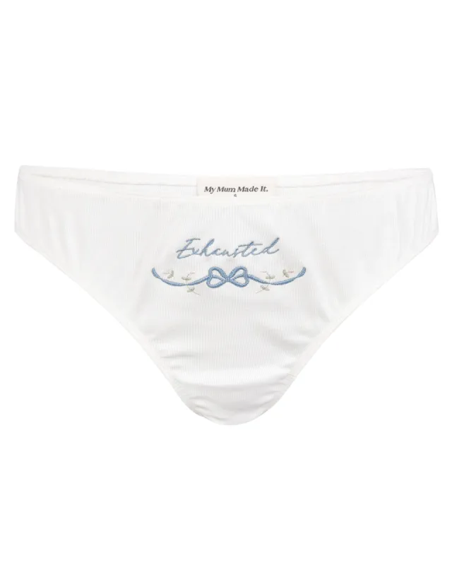 Exhausted Embroidery Briefs sold by My Mum Made It