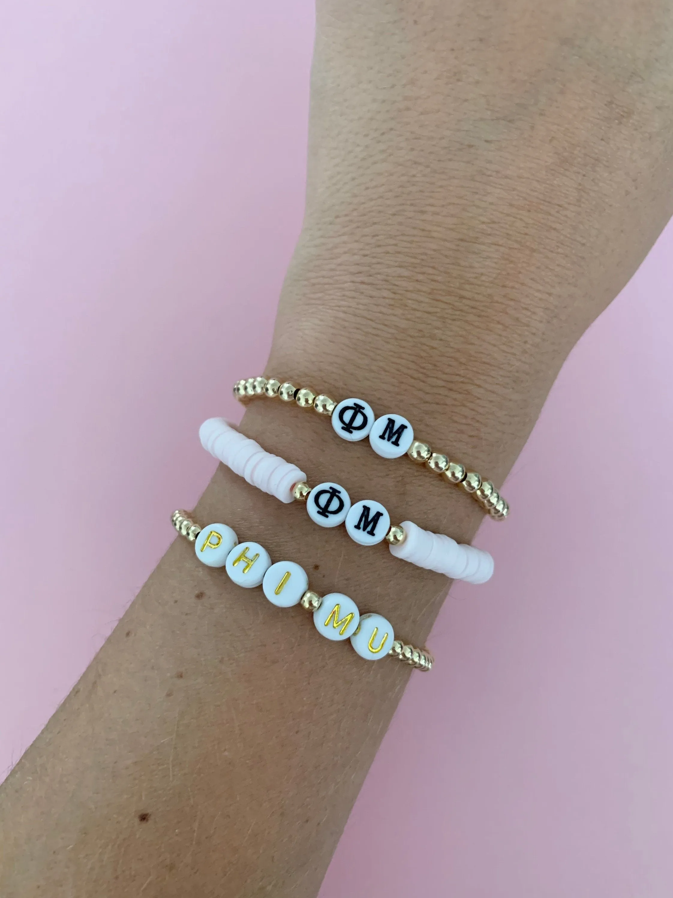 Phi Mu Quatrefoil or Letters Gold Bracelet sold by Mermaid & Me product image thumbnail 2