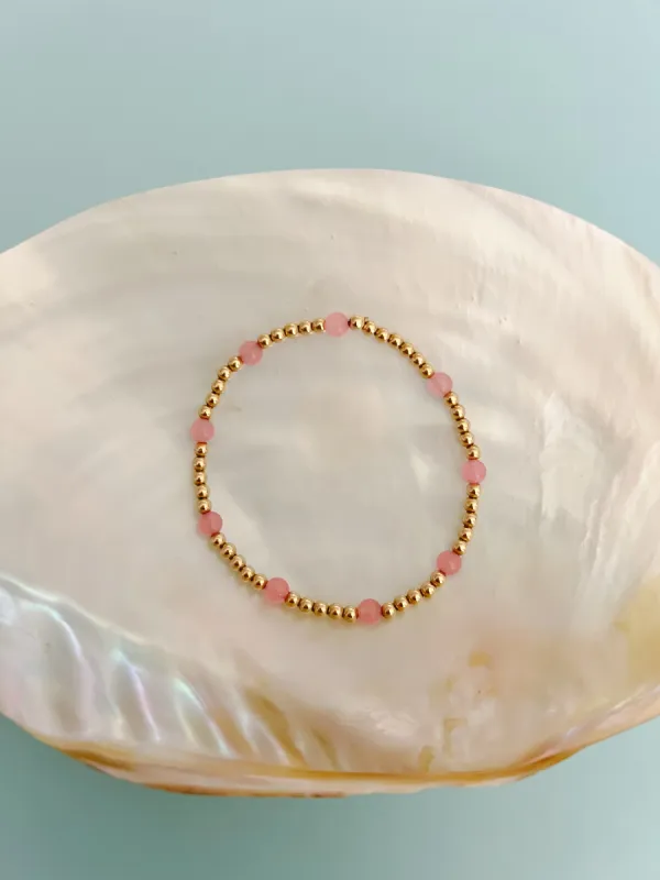 Pink Dots Gold Filled Beaded Bracelet sold by Mermaid & Me