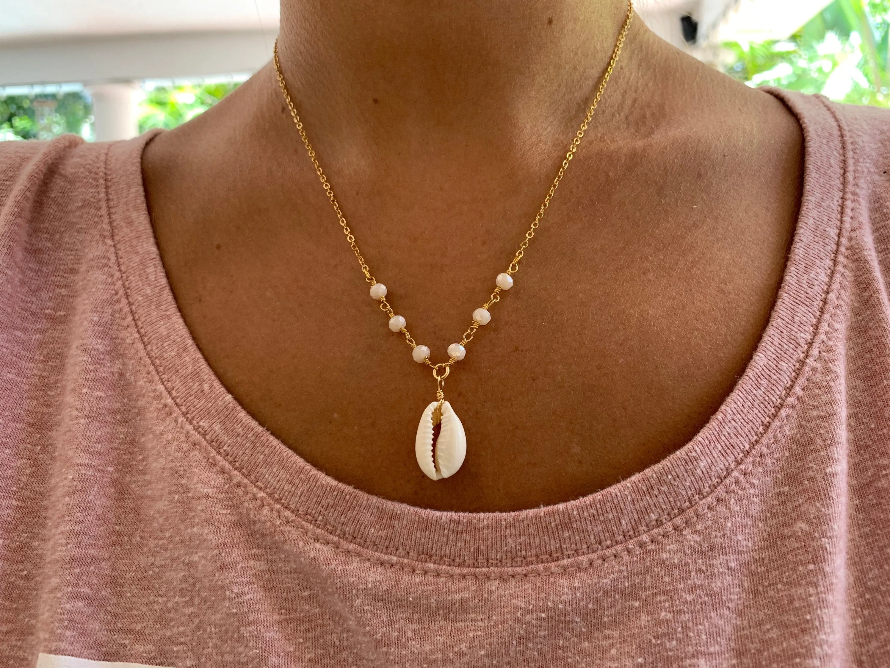 Cowrie Shell with Beaded Chain Necklace sold by Mermaid & Me product image thumbnail 3