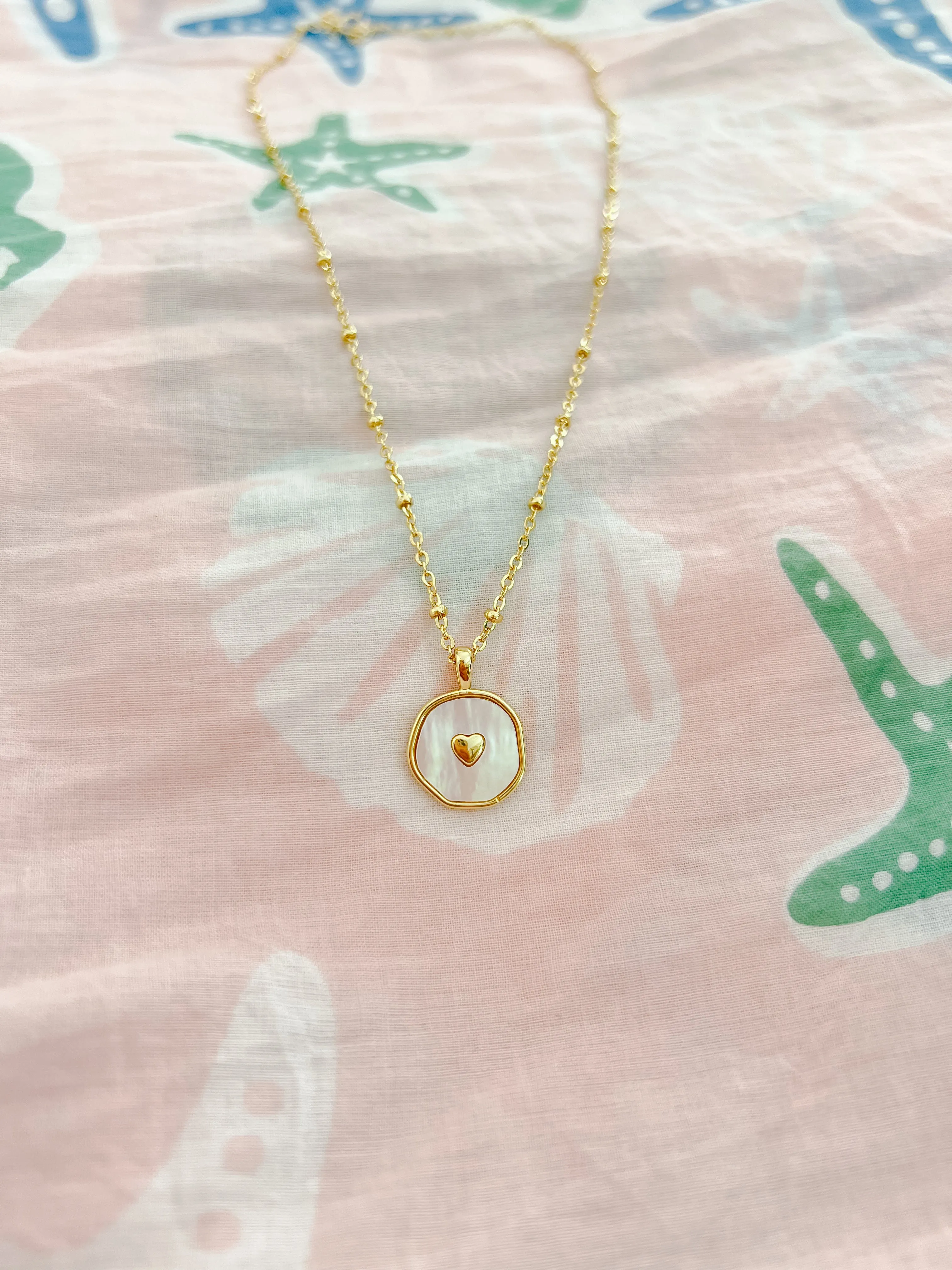 Circle Mother of Pearl Heart Necklace sold by Mermaid & Me