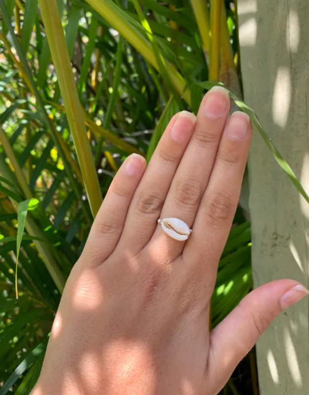 Handmade Horizontal Cowrie Shell Ring sold by Mermaid & Me