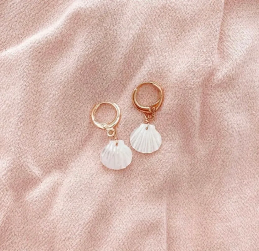 Mother of Pearl Clam Shell Huggie Hoop Earrings sold by Mermaid & Me
