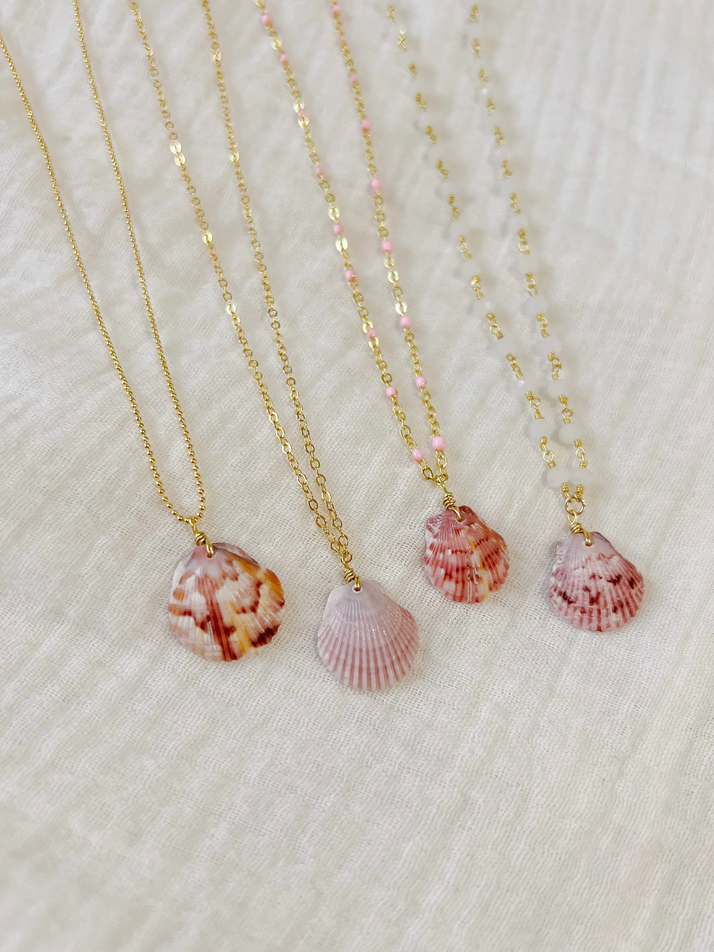 Real Calico Scallop Seashell Necklace sold by Mermaid & Me