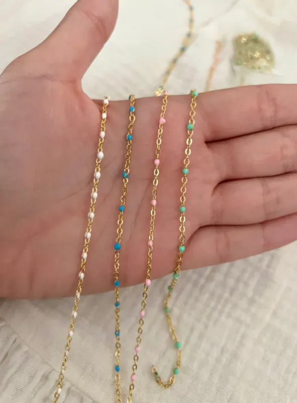 White, Pink, Sea Foam Green, or Blue Satellite Layering Chain Necklace sold by Mermaid & Me